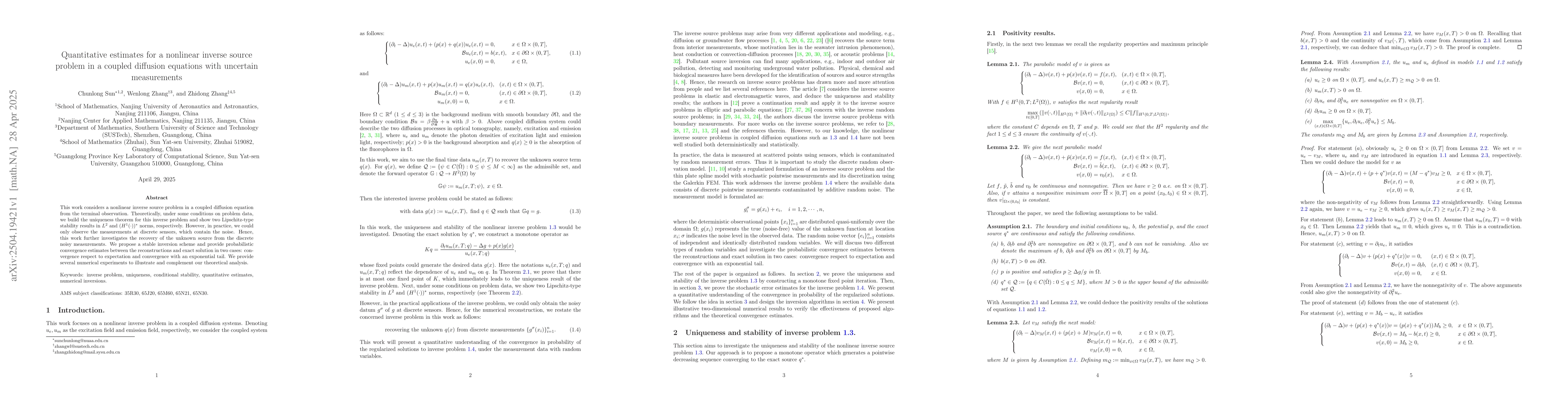Thumbnail for Quantitative estimates for a nonlinear inverse source problem in a
  coupled diffusion equations with uncertain measurements