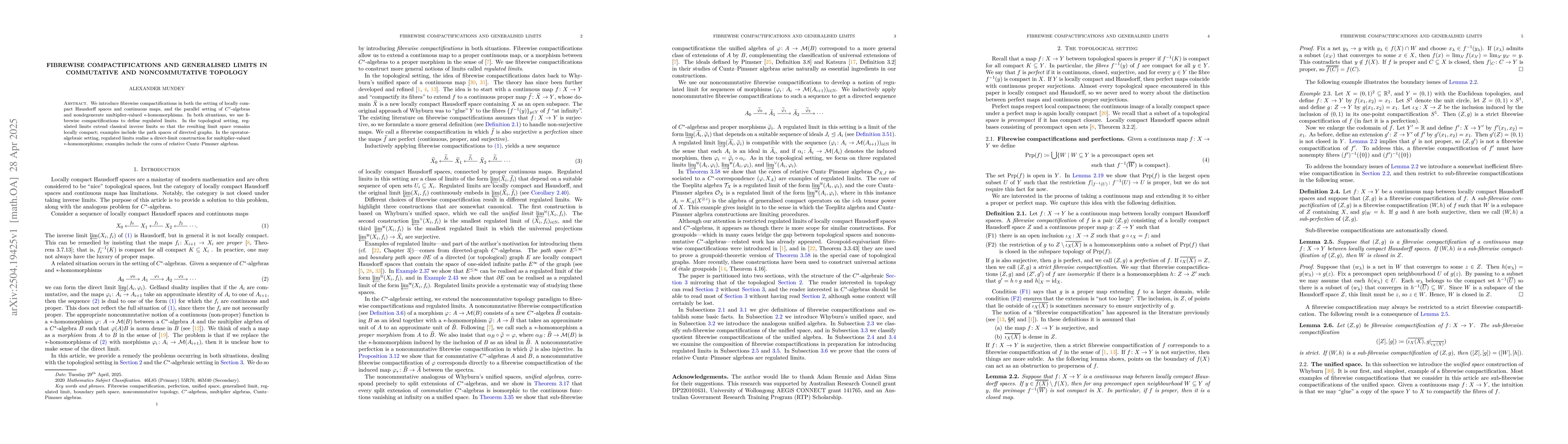 Thumbnail for Fibrewise compactifications and generalised limits in commutative and
  noncommutative topology