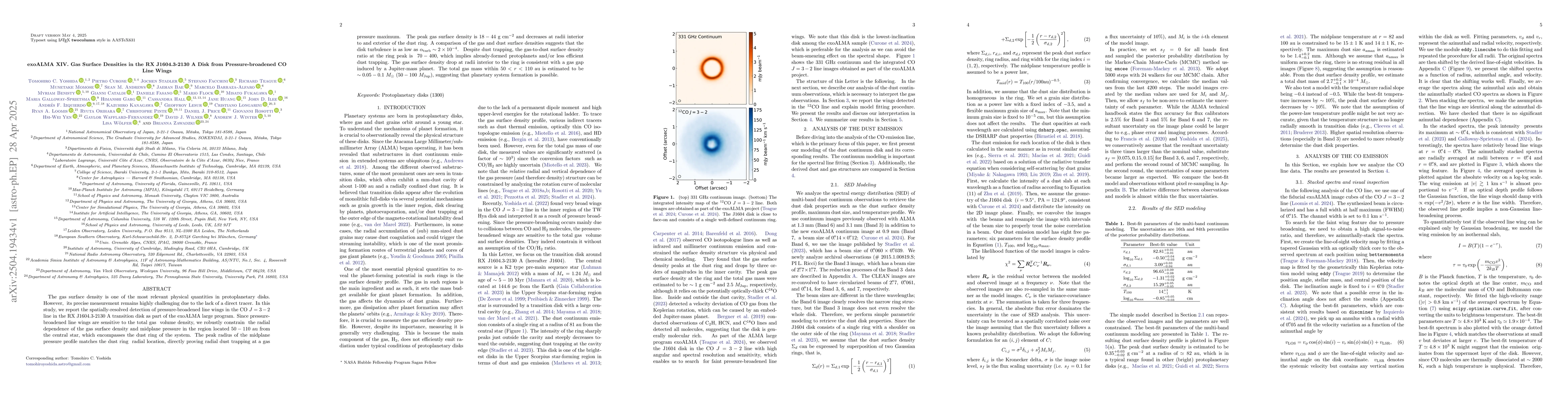 Thumbnail for exoALMA XIV. Gas Surface Densities in the RX J1604.3-2130 A Disk from
  Pressure-broadened CO Line Wings