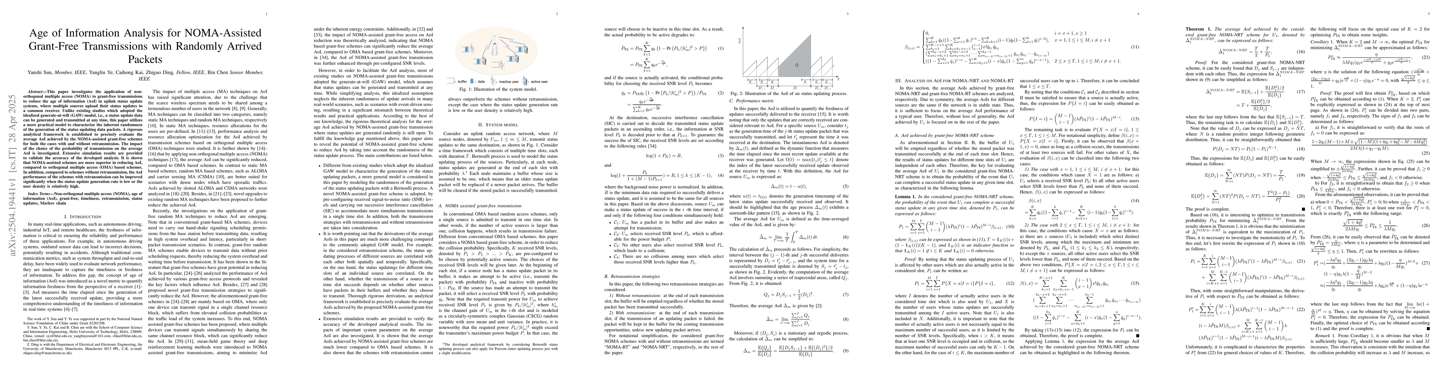 Thumbnail for Age of Information Analysis for NOMA-Assisted Grant-Free Transmissions
  with Randomly Arrived Packets