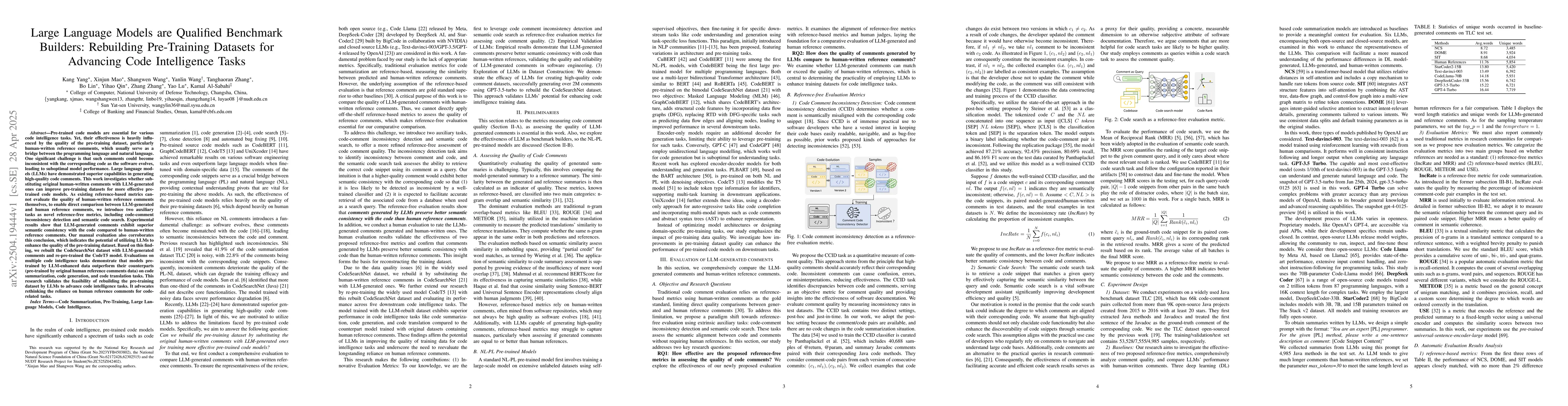 Thumbnail for Large Language Models are Qualified Benchmark Builders: Rebuilding
  Pre-Training Datasets for Advancing Code Intelligence Tasks