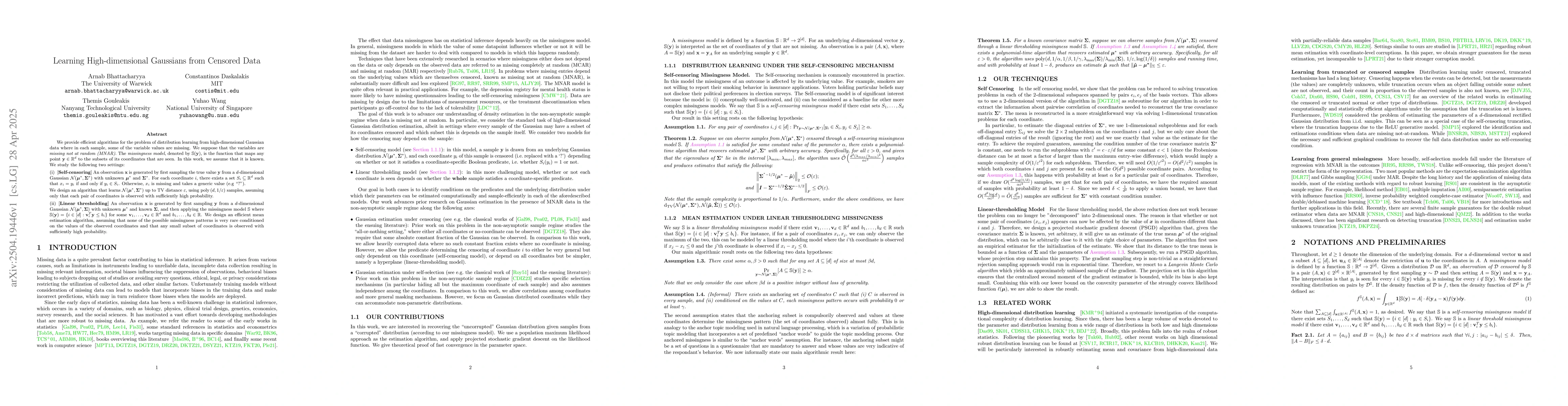 Thumbnail for Learning High-dimensional Gaussians from Censored Data