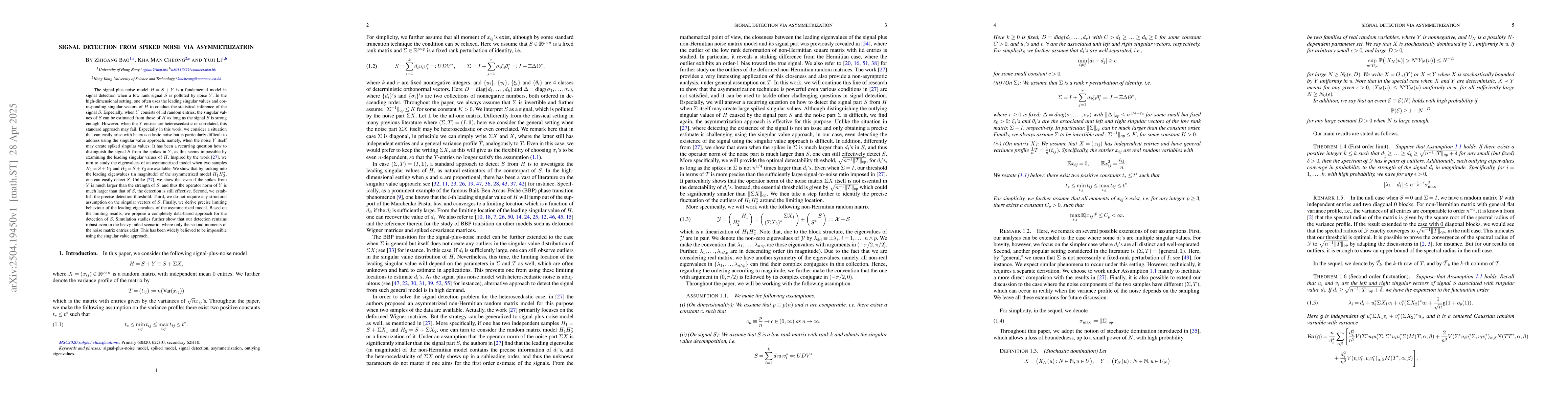 Thumbnail for Signal detection from spiked noise via asymmetrization