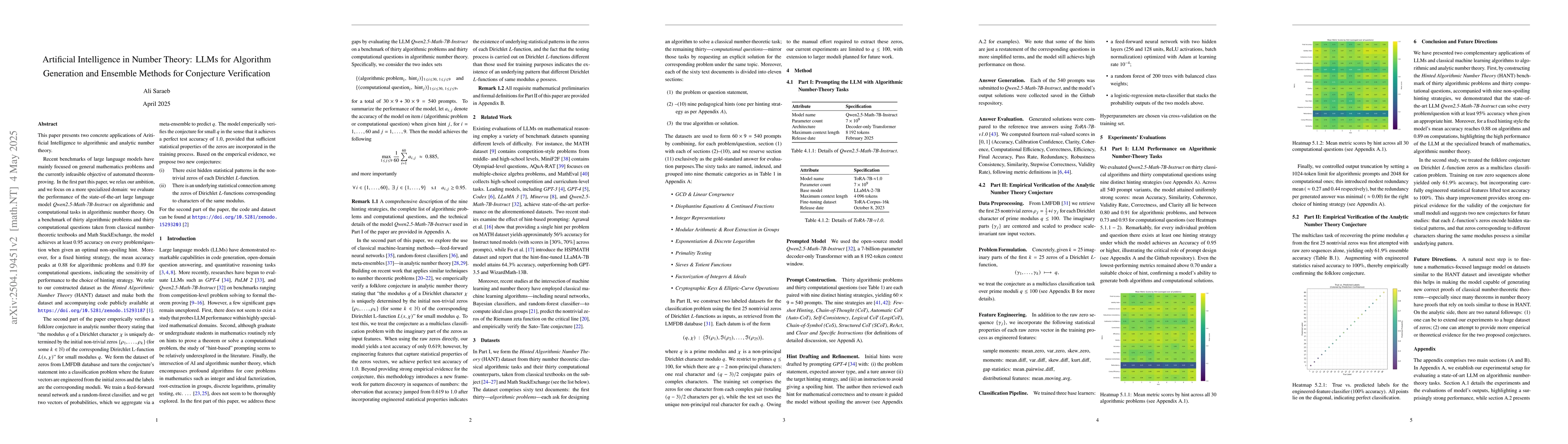 Thumbnail for Artificial Intelligence in Number Theory: LLMs for Algorithm Generation
  and Ensemble Methods for Conjecture Verification