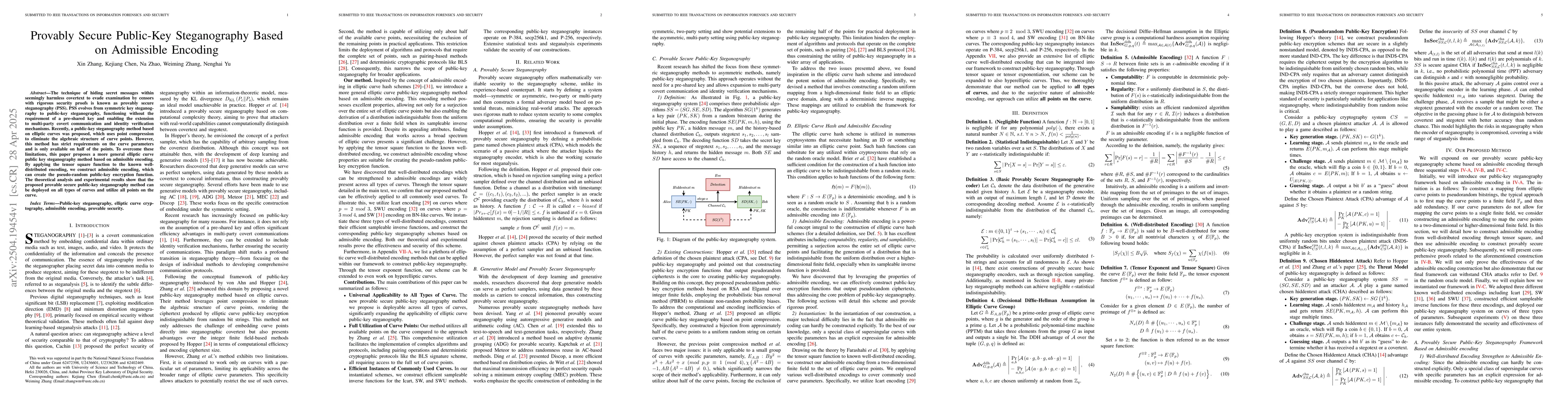 Thumbnail for Provably Secure Public-Key Steganography Based on Admissible Encoding