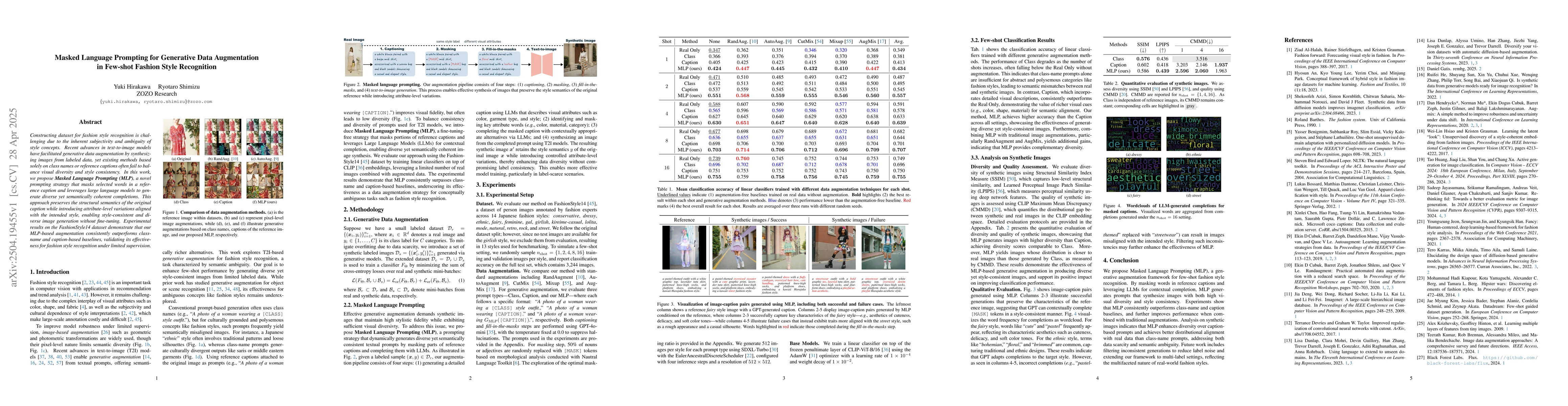 Thumbnail for Masked Language Prompting for Generative Data Augmentation in Few-shot
  Fashion Style Recognition