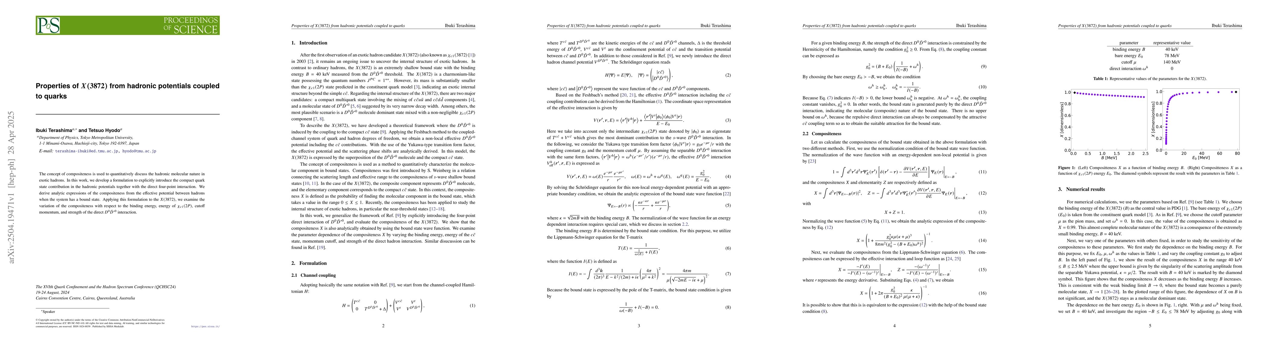 Thumbnail for Properties of $X(3872)$ from hadronic potentials coupled to quarks