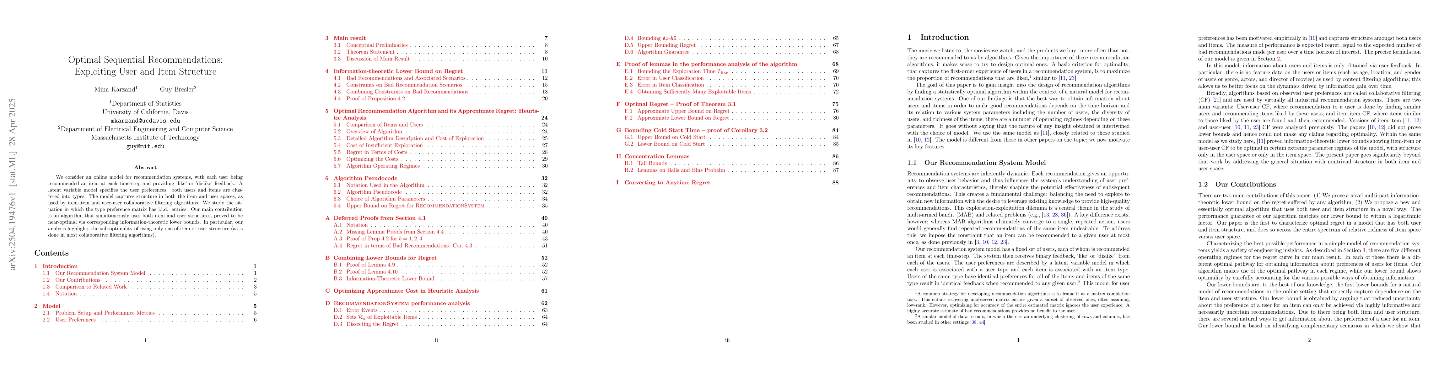 Thumbnail for Optimal Sequential Recommendations: Exploiting User and Item Structure