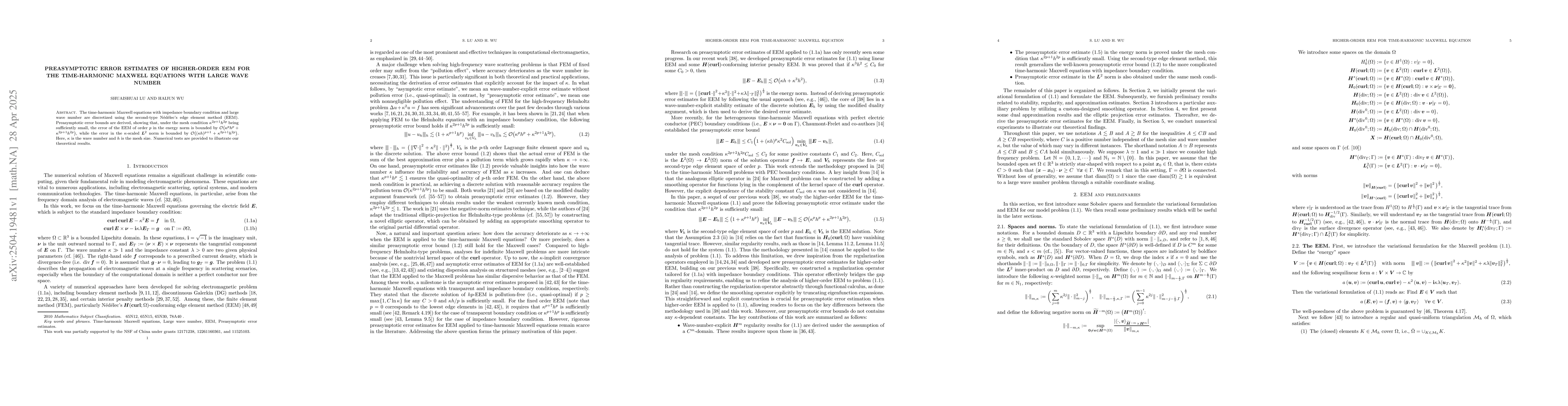 Thumbnail for Preasymptotic error estimates of higher-order EEM for the time-harmonic
  Maxwell equations with large wave number