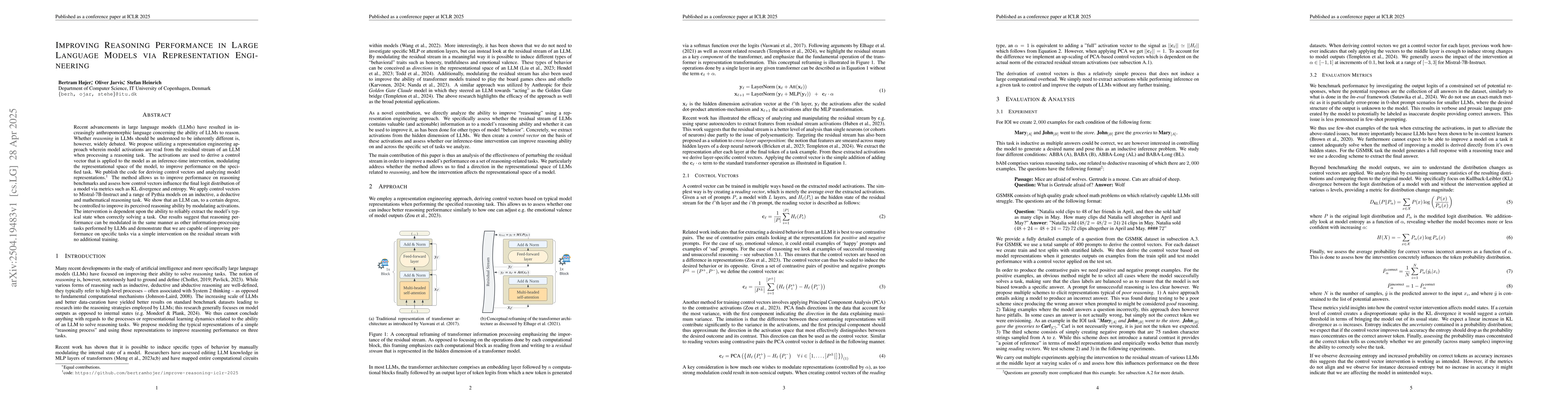 Thumbnail for Improving Reasoning Performance in Large Language Models via
  Representation Engineering