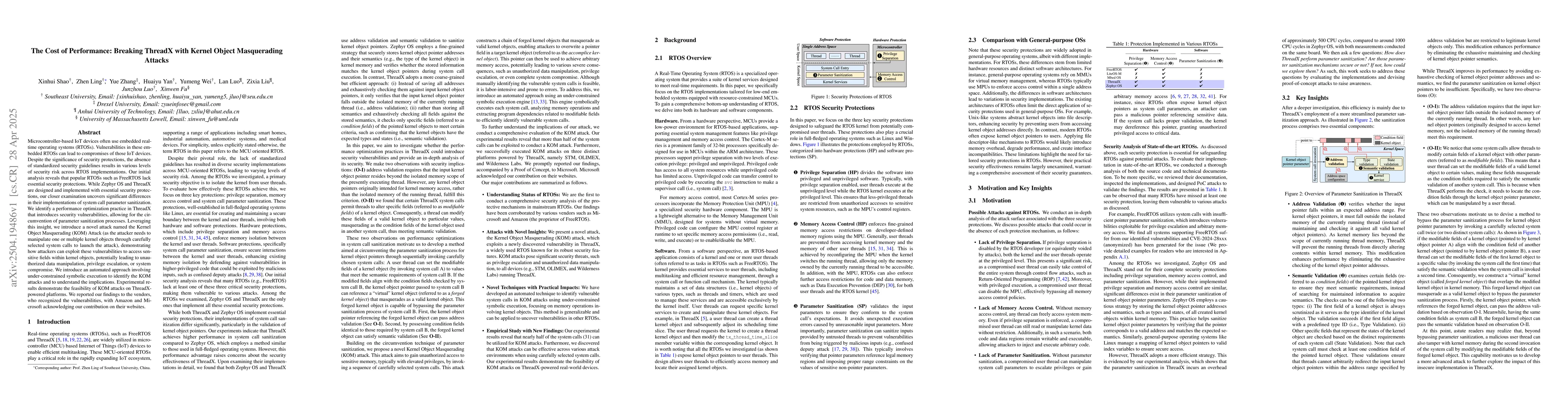 Thumbnail for The Cost of Performance: Breaking ThreadX with Kernel Object
  Masquerading Attacks