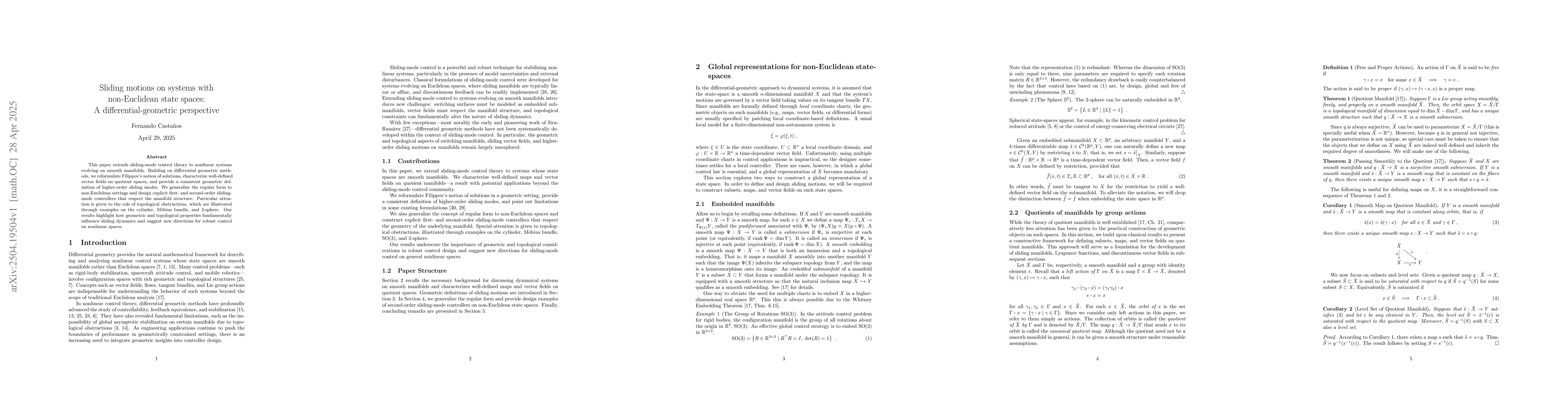 Thumbnail for Sliding motions on systems with non-Euclidean state spaces: A
  differential-geometric perspective