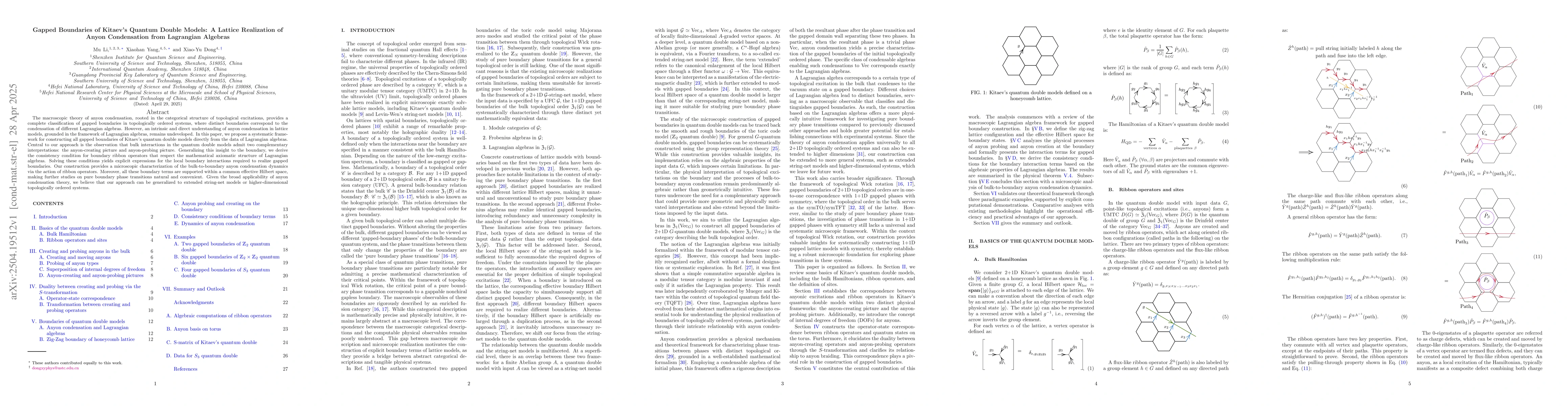Thumbnail for Gapped Boundaries of Kitaev's Quantum Double Models: A Lattice
  Realization of Anyon Condensation from Lagrangian Algebras