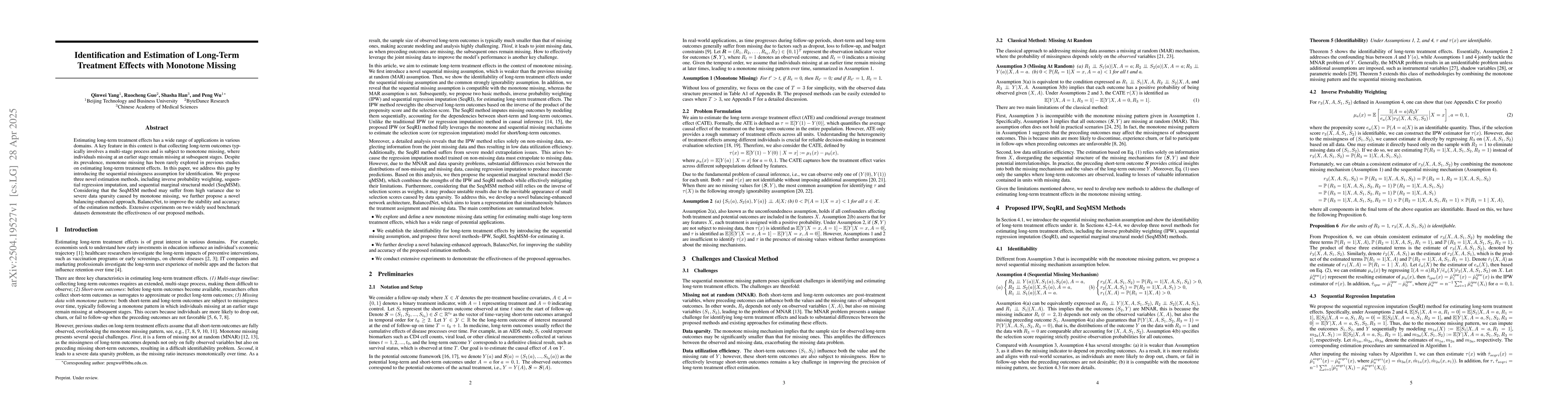 Thumbnail for Identification and Estimation of Long-Term Treatment Effects with
  Monotone Missing