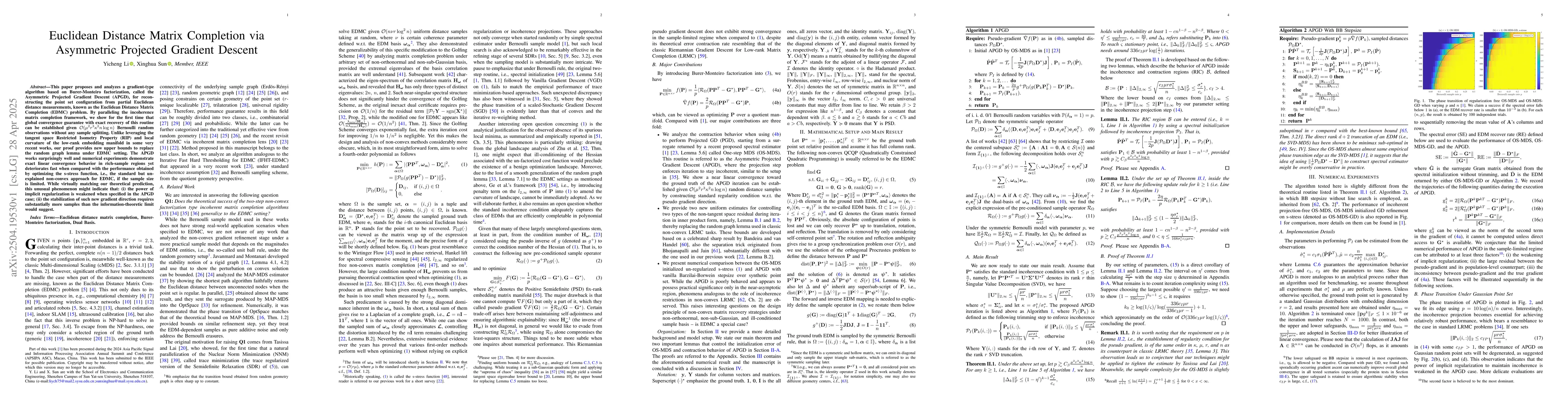 Thumbnail for Euclidean Distance Matrix Completion via Asymmetric Projected Gradient
  Descent