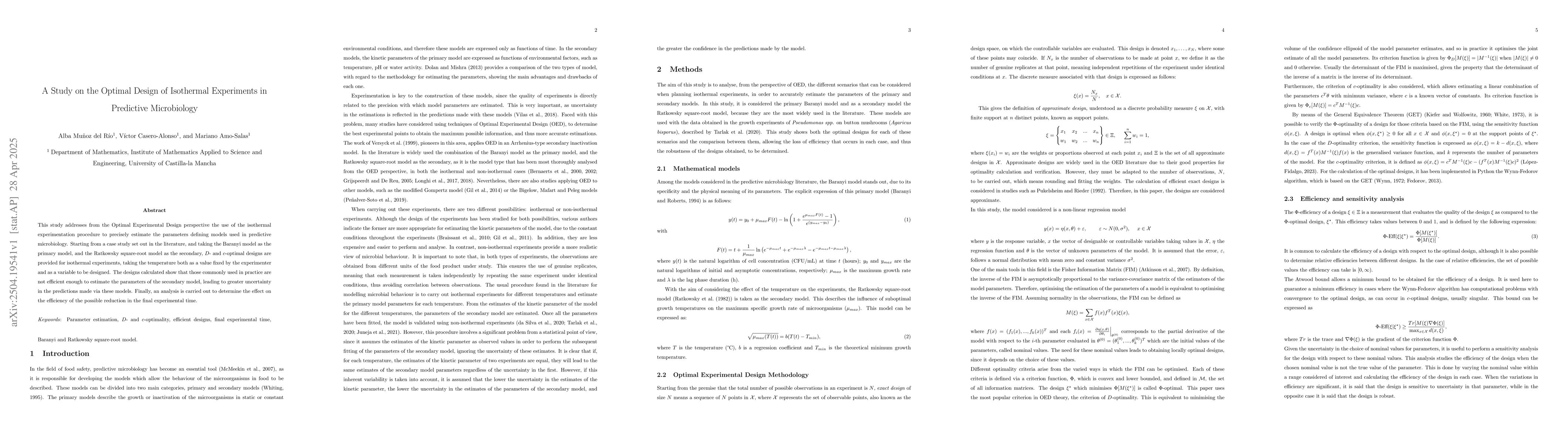 Thumbnail for A Study on the Optimal Design of Isothermal Experiments in Predictive
  Microbiology