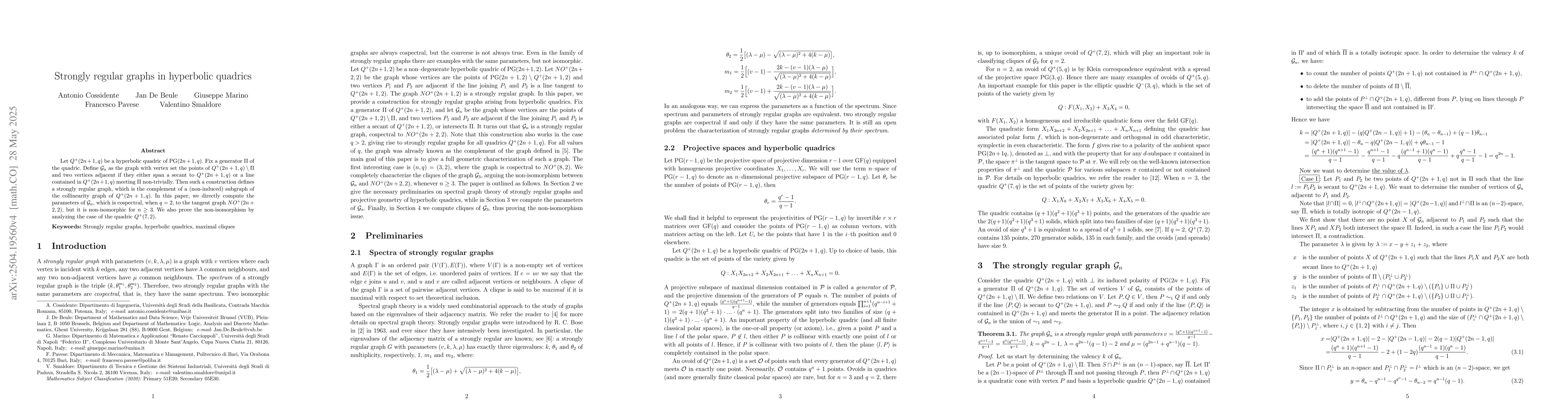 Thumbnail for Strongly regular graphs in hyperbolic quadrics