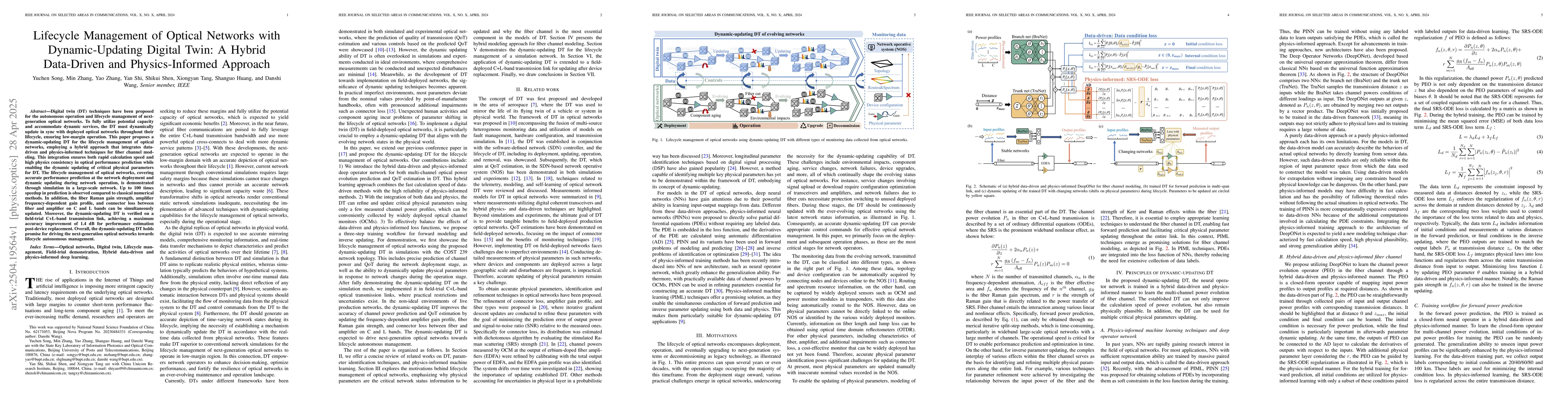 Thumbnail for Lifecycle Management of Optical Networks with Dynamic-Updating Digital
  Twin: A Hybrid Data-Driven and Physics-Informed Approach