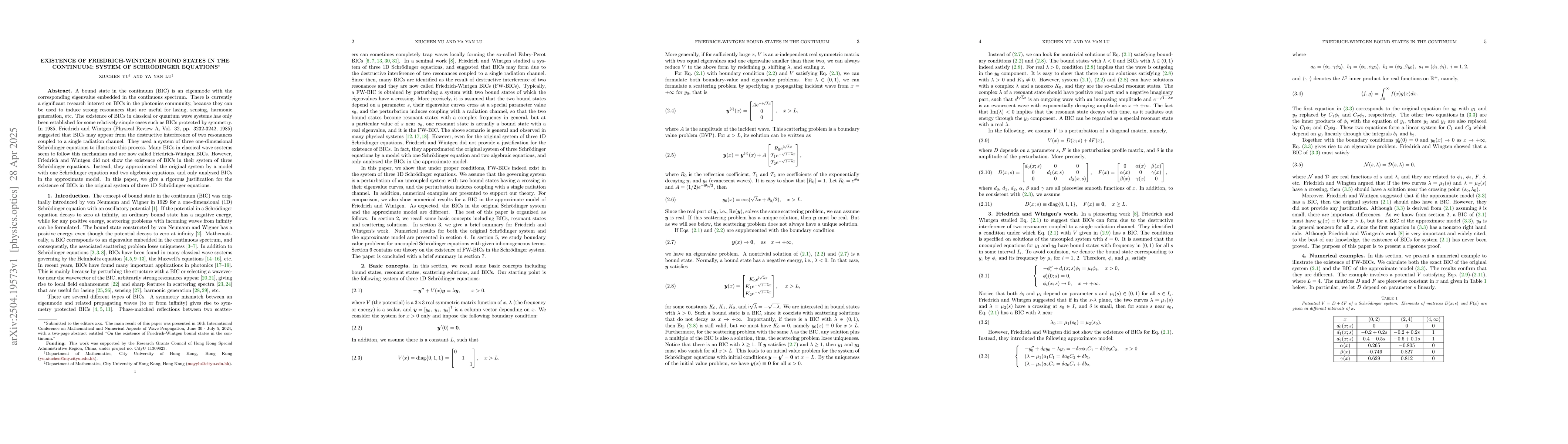 Thumbnail for Existence of Friedrich-Wintgen bound states in the continuum: system of
  Schrödinger equations