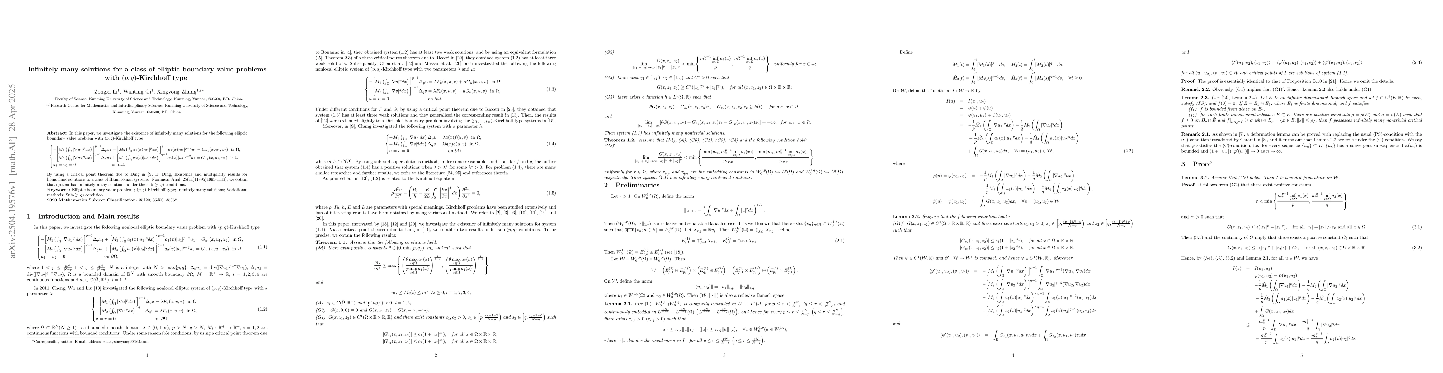 Thumbnail for Infinitely many solutions for a class of elliptic boundary value
  problems with $(p,q)$-Kirchhoff type