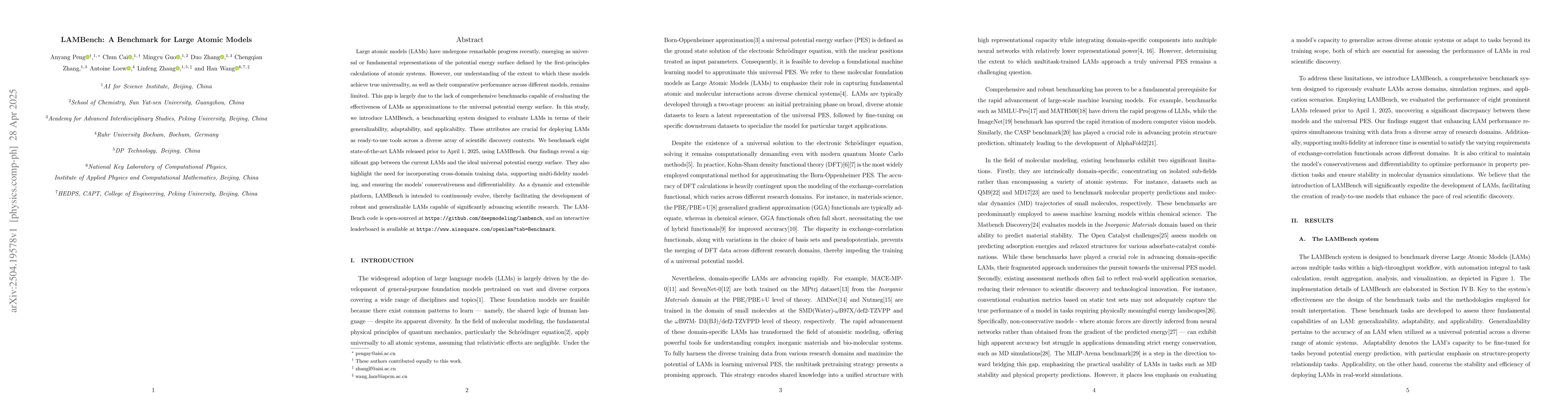 Thumbnail for LAMBench: A Benchmark for Large Atomic Models
