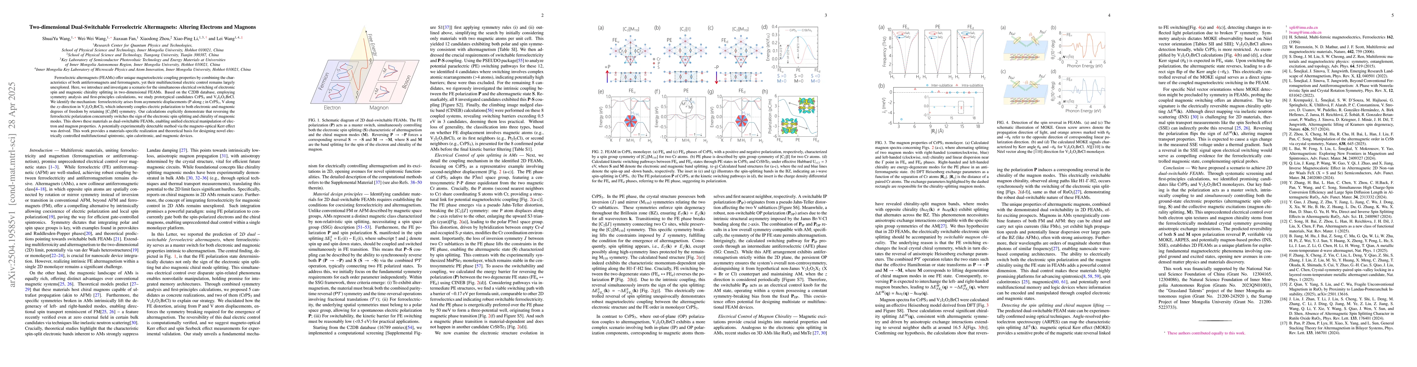 Thumbnail for Two-dimensional Dual-Switchable Ferroelectric Altermagnets: Altering
  Electrons and Magnons