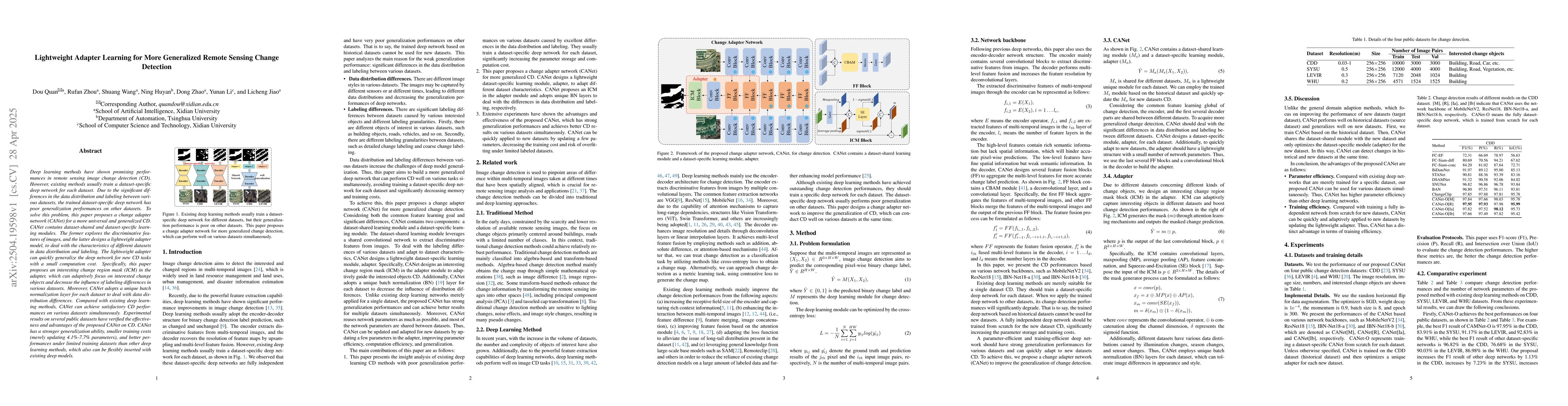 Thumbnail for Lightweight Adapter Learning for More Generalized Remote Sensing Change
  Detection