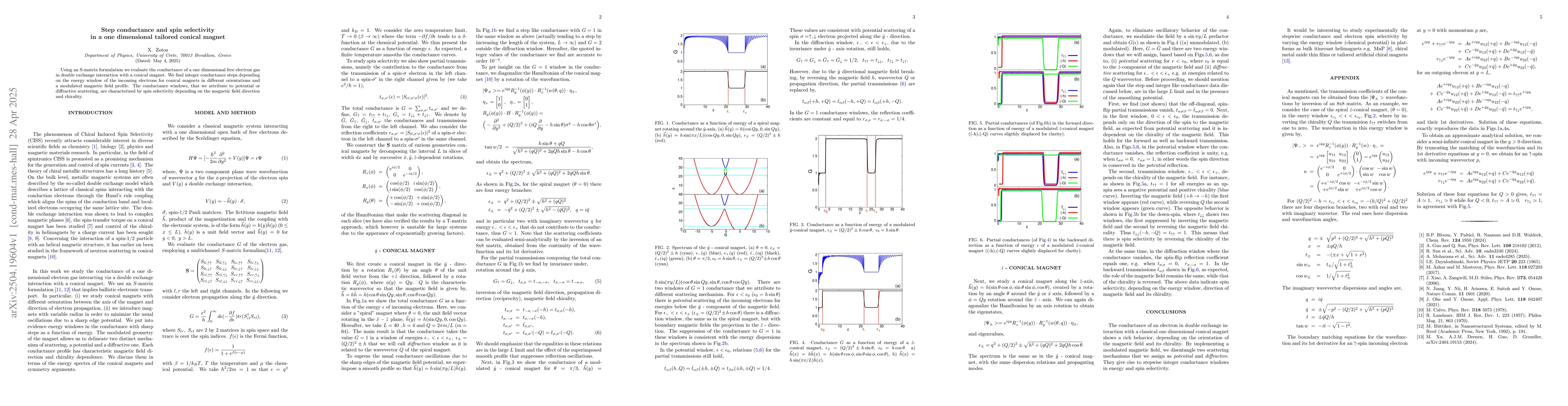 Thumbnail for Step conductance and spin selectivity in a one dimensional tailored
  conical magnet