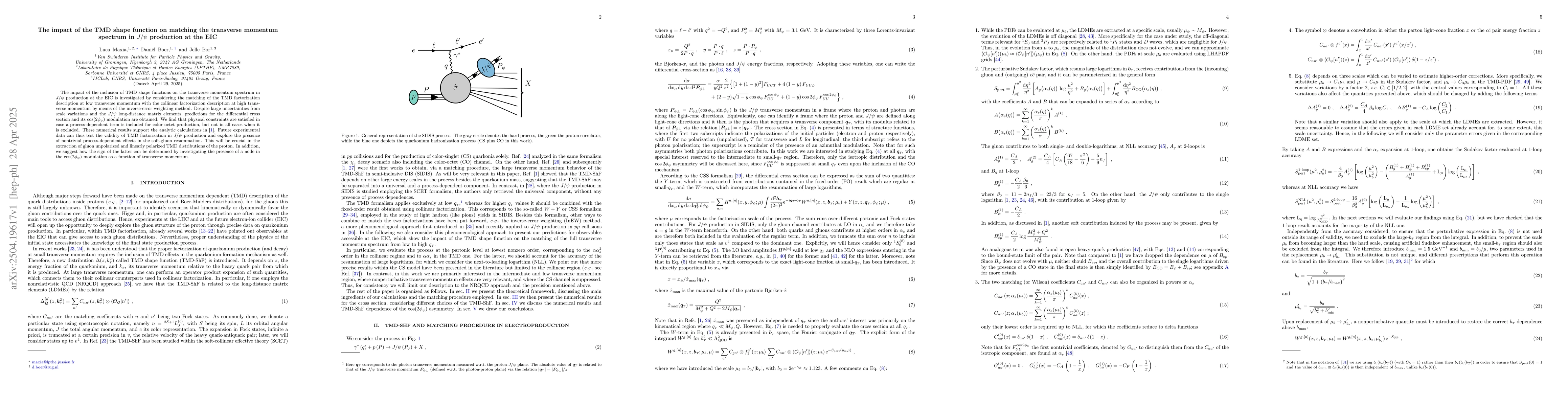 Thumbnail for The impact of the TMD shape function on matching the transverse momentum
  spectrum in $J/ψ$ production at the EIC