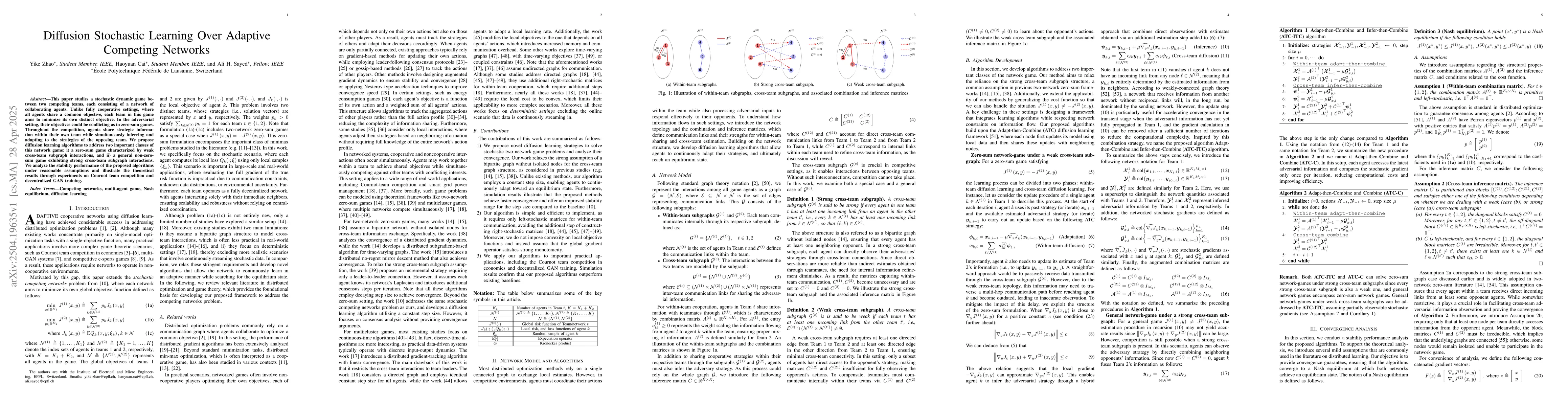 Thumbnail for Diffusion Stochastic Learning Over Adaptive Competing Networks
