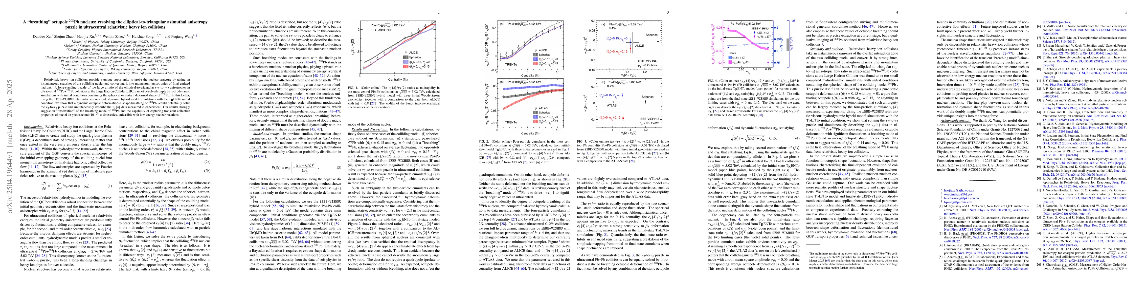 Thumbnail for A "breathing'' octupole $^{208}$Pb nucleus: resolving the
  elliptical-to-triangular azimuthal anisotropy puzzle in ultracentral
  relativistic heavy ion collisions
