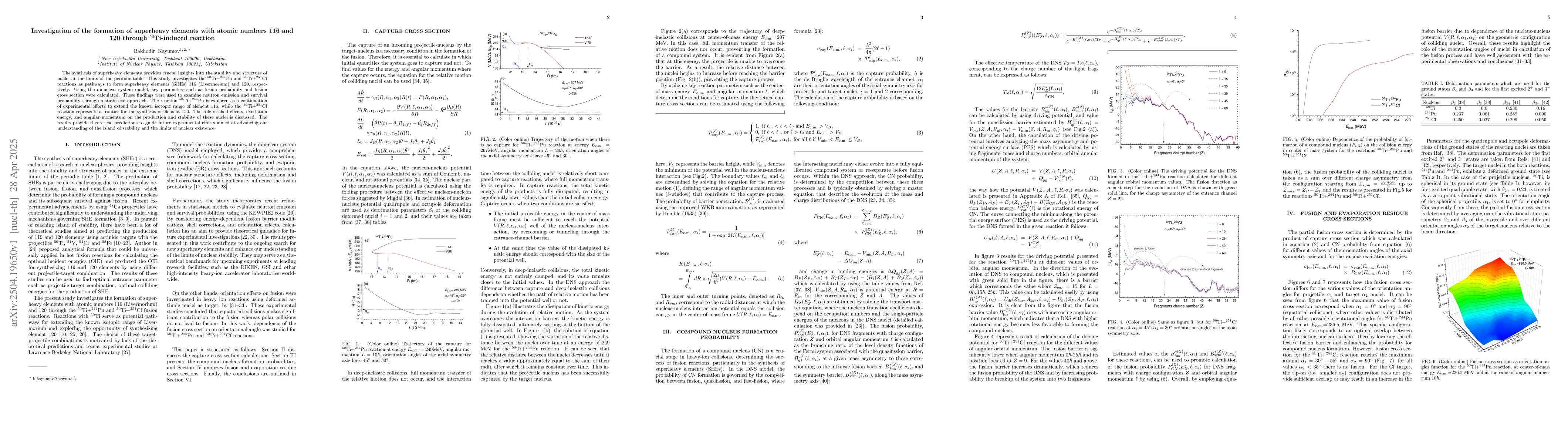 Thumbnail for Investigation of the formation of superheavy elements with atomic
  numbers 116 and 120 through $^{50}$Ti-induced reaction