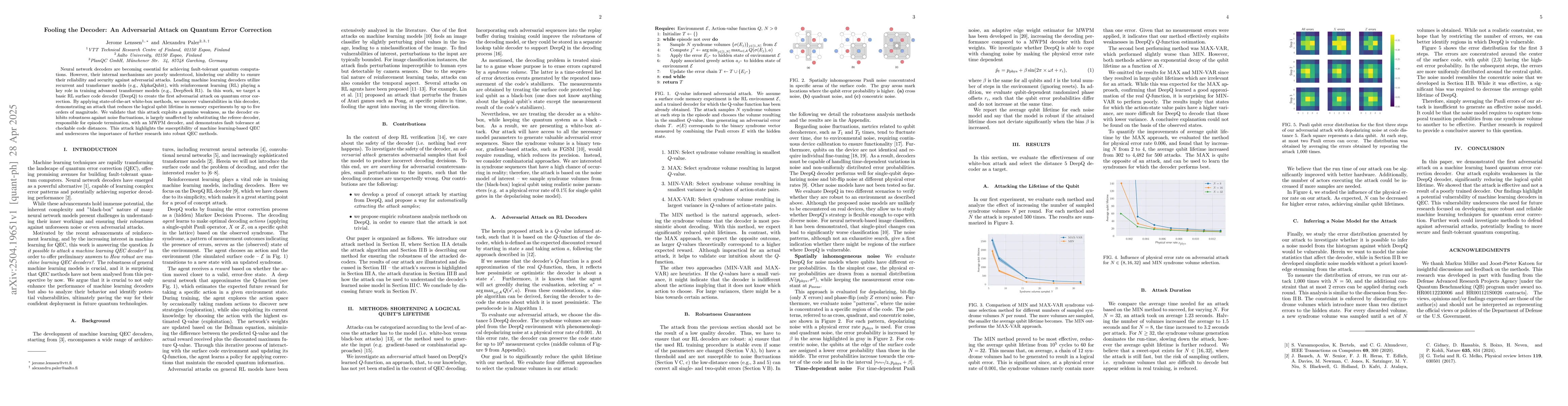 Thumbnail for Fooling the Decoder: An Adversarial Attack on Quantum Error Correction