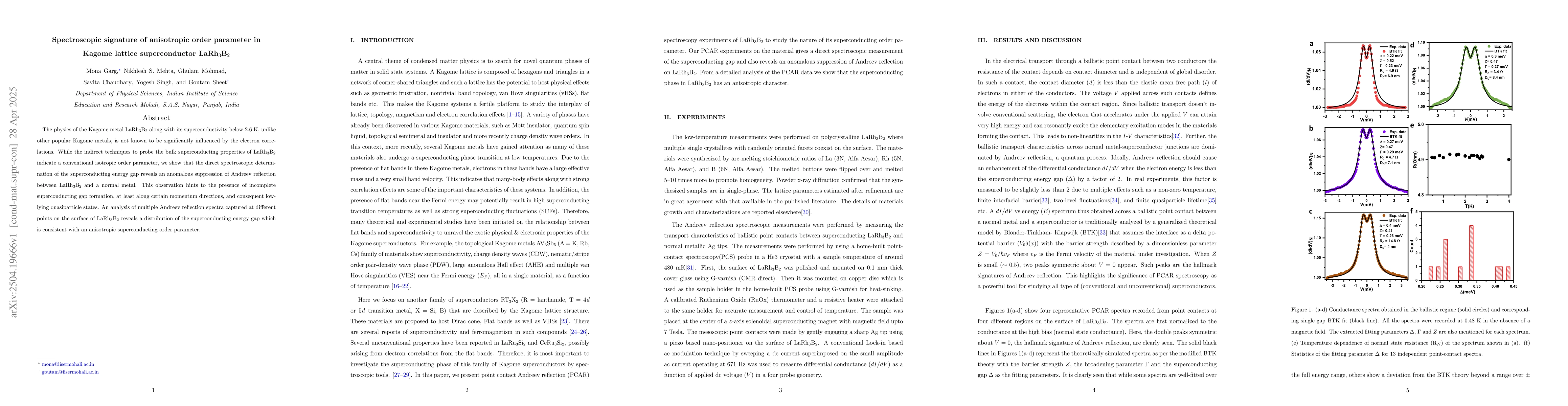 Thumbnail for Spectroscopic signature of anisotropic order parameter in Kagome lattice
  superconductor LaRh$_3$B$_2$