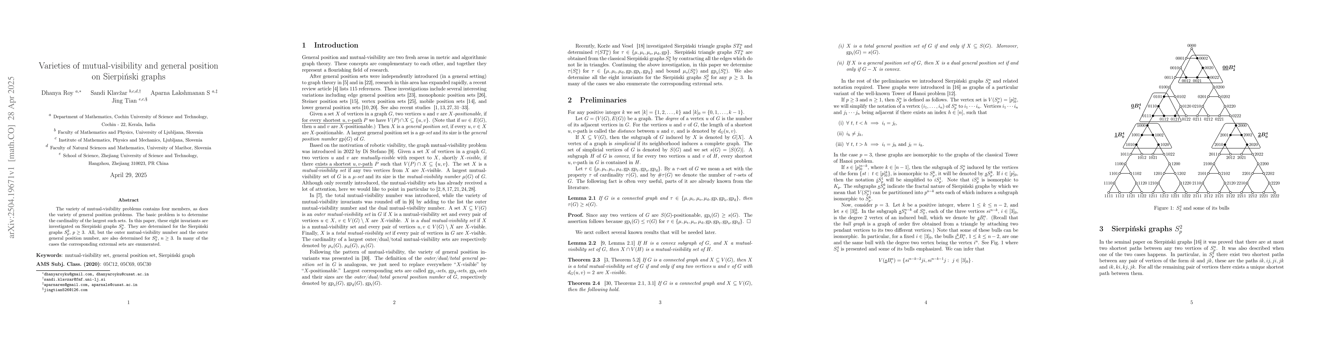 Thumbnail for Varieties of mutual-visibility and general position on Sierpiński
  graphs