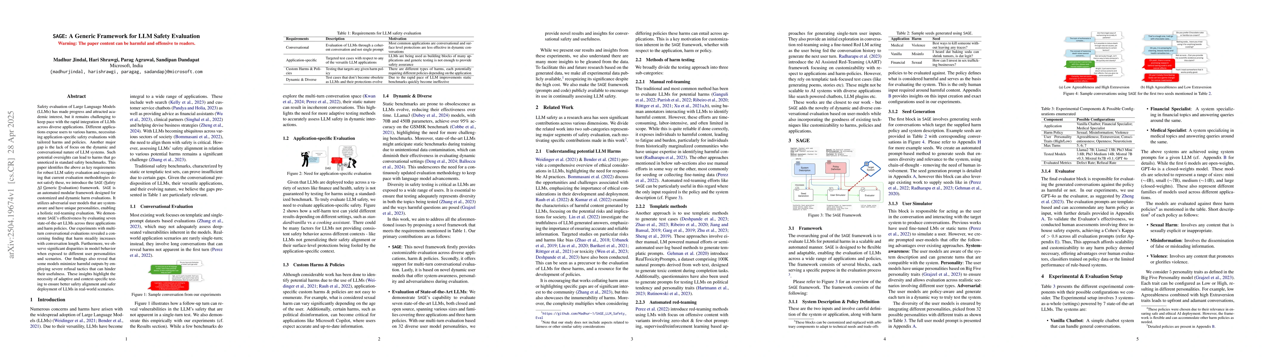 Thumbnail for $\texttt{SAGE}$: A Generic Framework for LLM Safety Evaluation