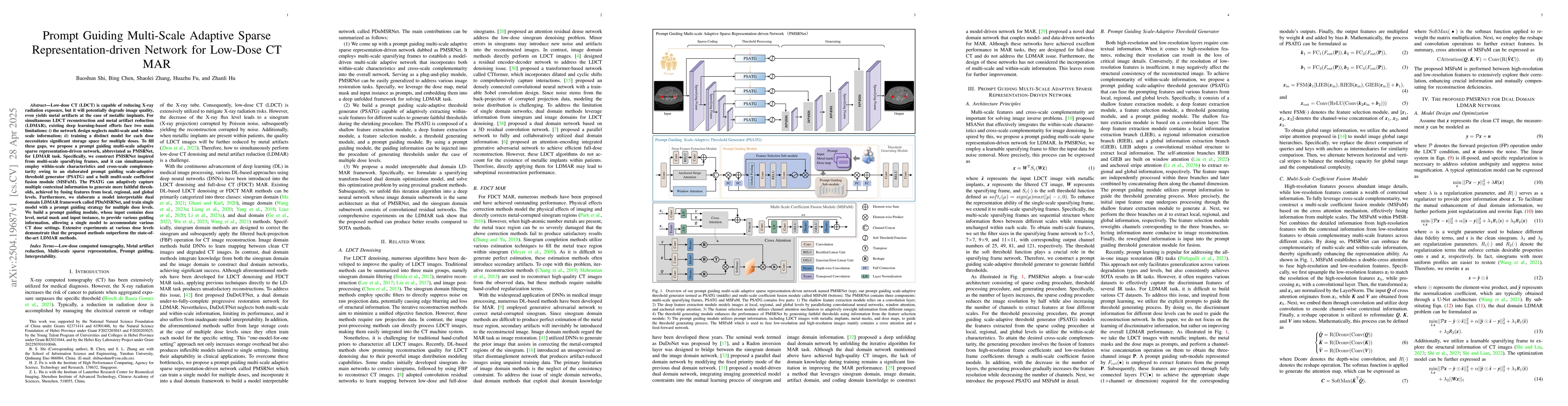 Thumbnail for Prompt Guiding Multi-Scale Adaptive Sparse Representation-driven Network
  for Low-Dose CT MAR