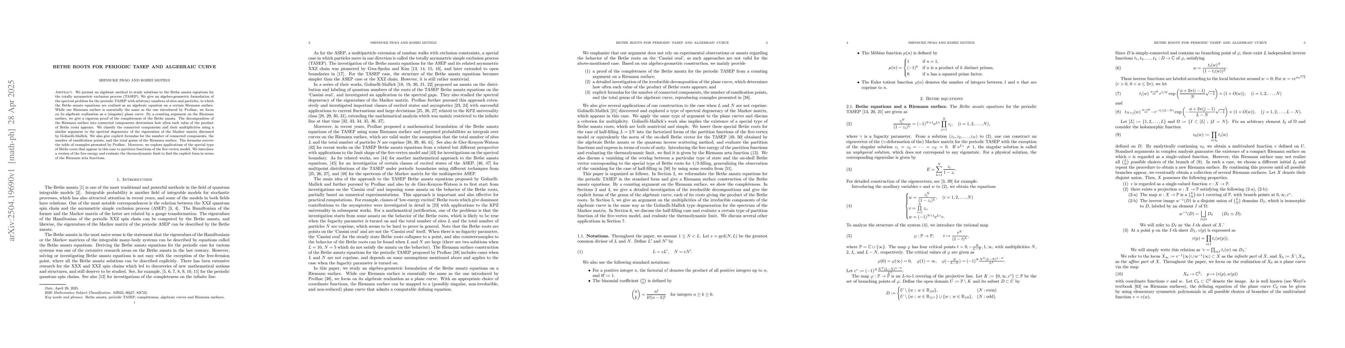 Thumbnail for Bethe roots for periodic TASEP and algebraic curve