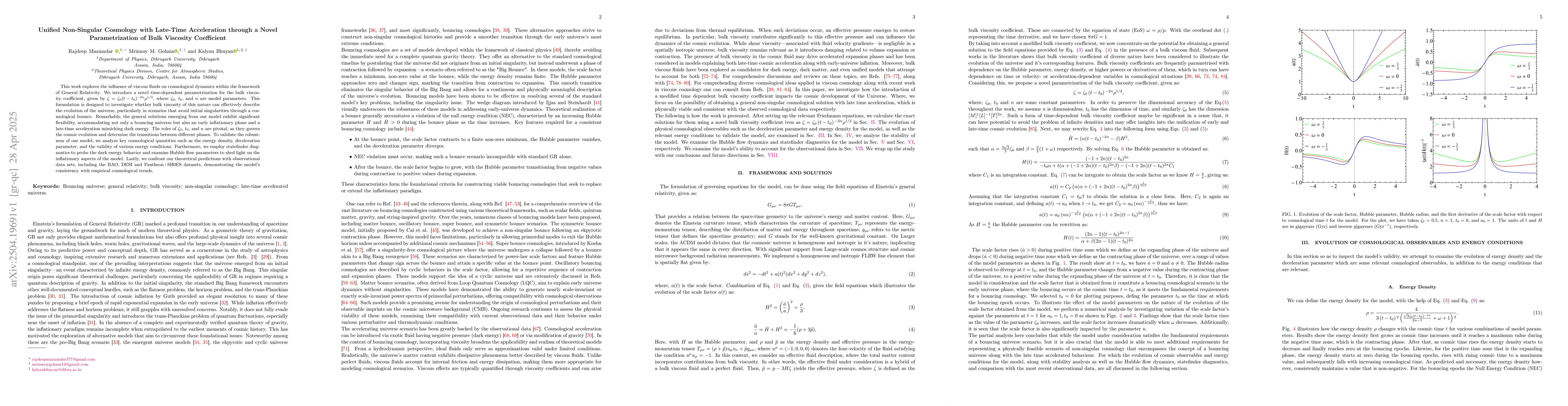 Thumbnail for Unified Non-Singular Cosmology with Late-Time Acceleration through a
  Novel Parametrization of Bulk Viscosity Coefficient