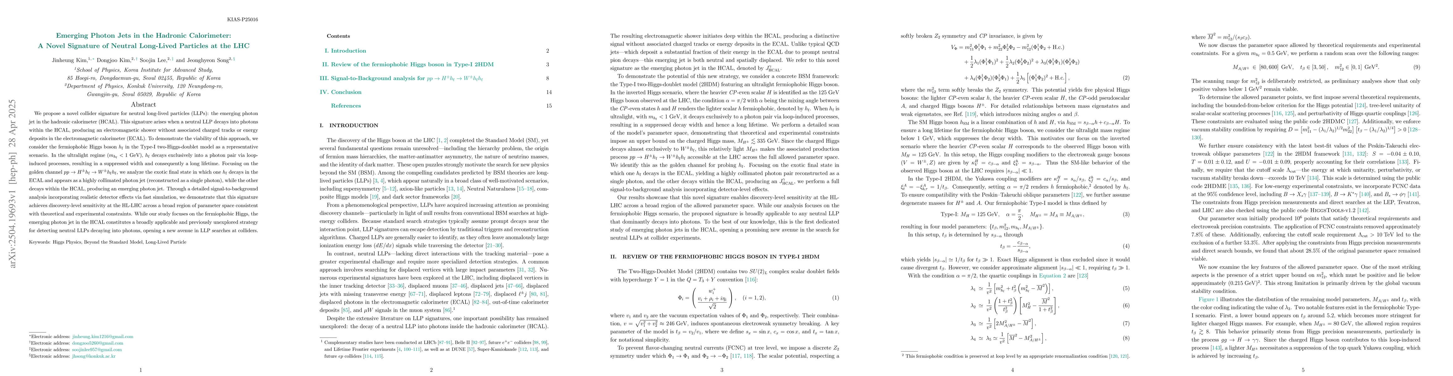 Thumbnail for Emerging Photon Jets in the Hadronic Calorimeter: A Novel Signature of
  Neutral Long-Lived Particles at the LHC