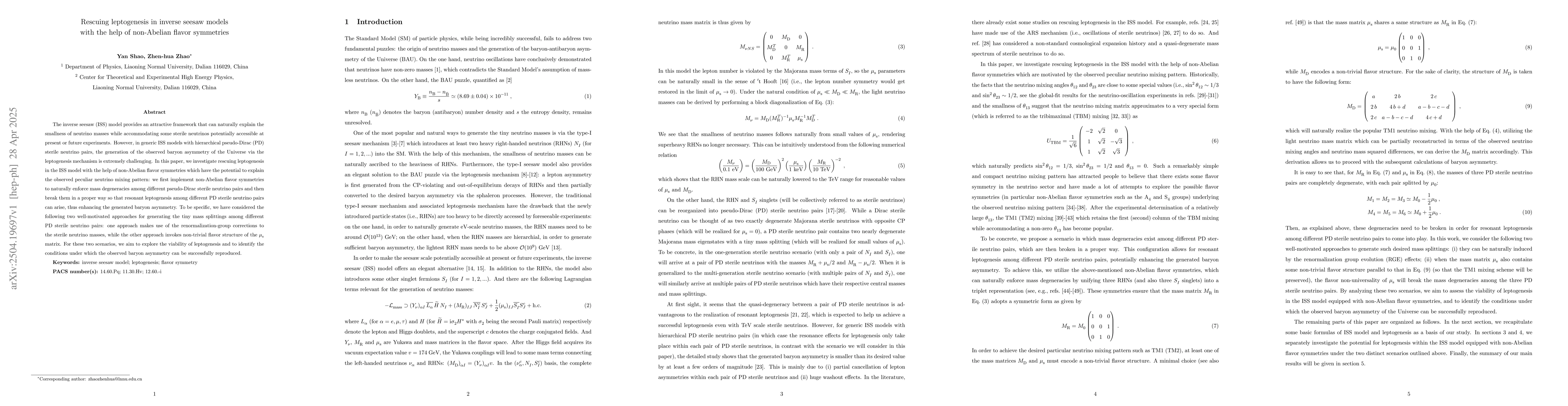 Thumbnail for Rescuing leptogenesis in inverse seesaw models with the help of
  non-Abelian flavor symmetries