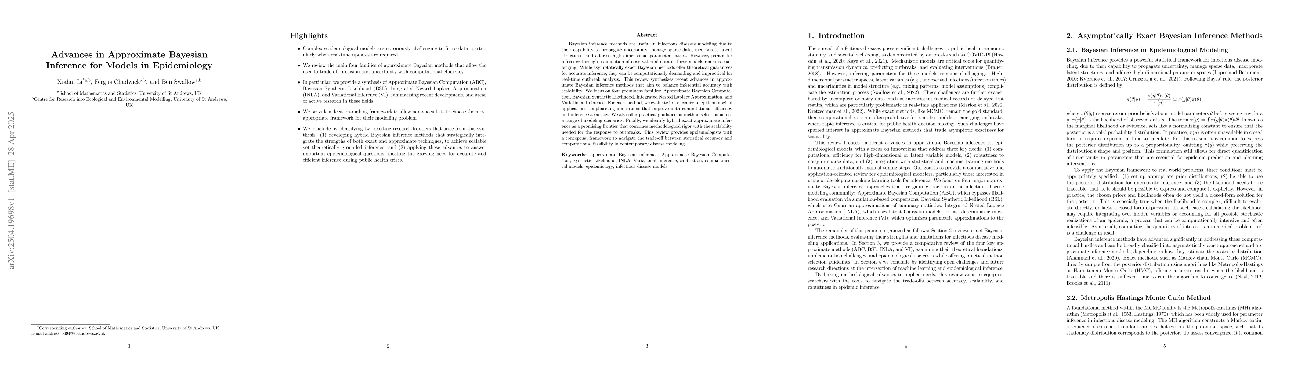 Thumbnail for Advances in Approximate Bayesian Inference for Models in Epidemiology