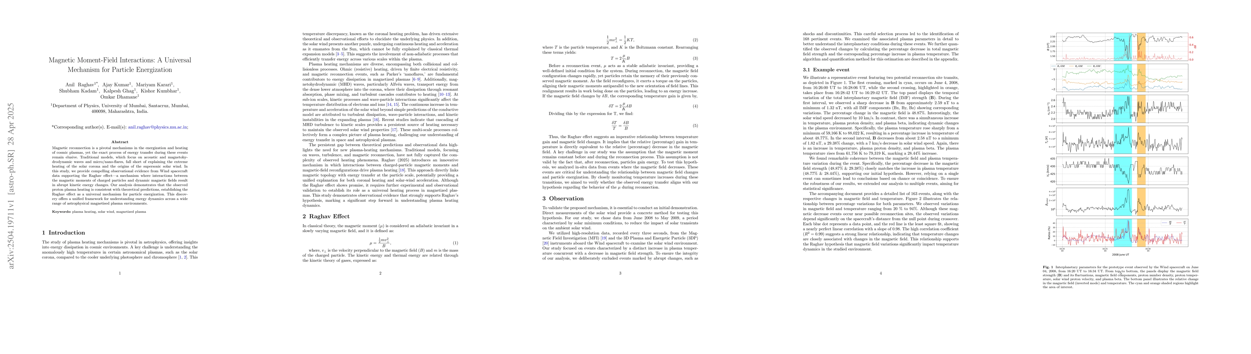 Thumbnail for Magnetic Moment-Field Interactions, A Universal Mechanism for Particle
  Energization
