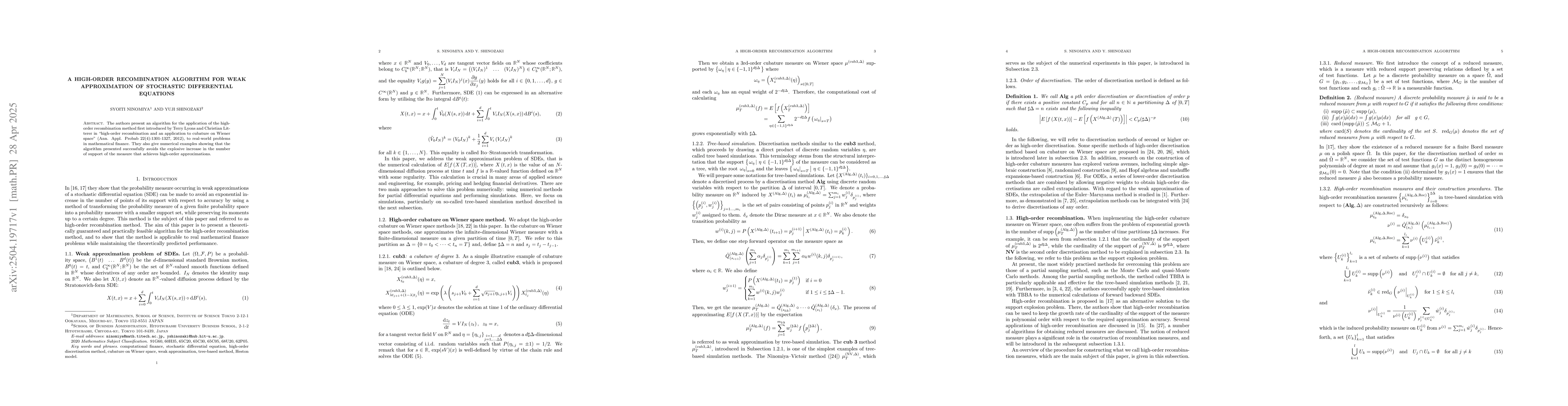 Thumbnail for A high-order recombination algorithm for weak approximation of
  stochastic differential equations