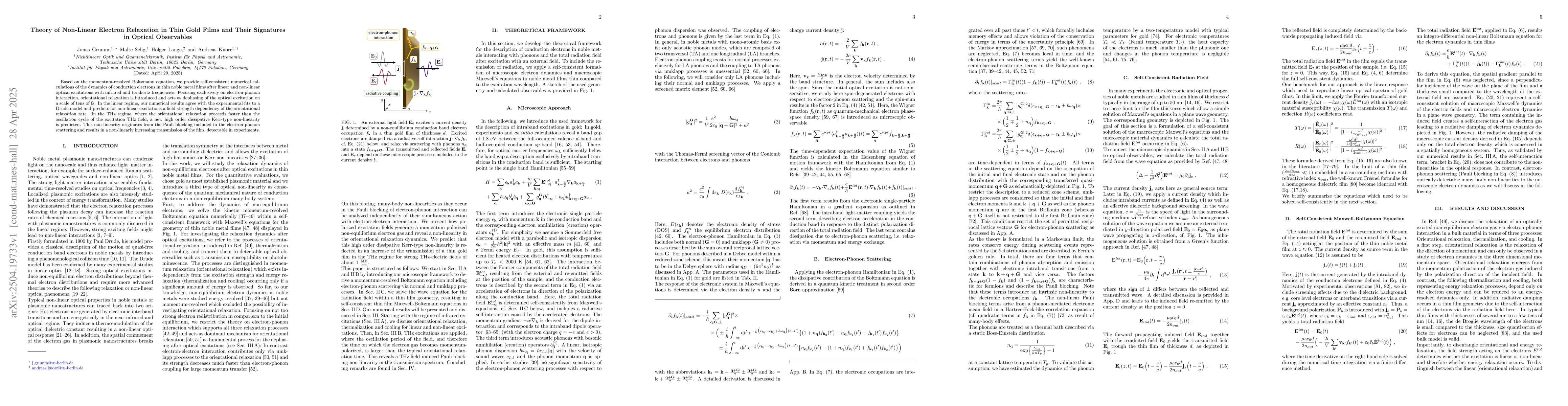 Thumbnail for Theory of Non-Linear Electron Relaxation in Thin Gold Films and Their
  Signatures in Optical Observables