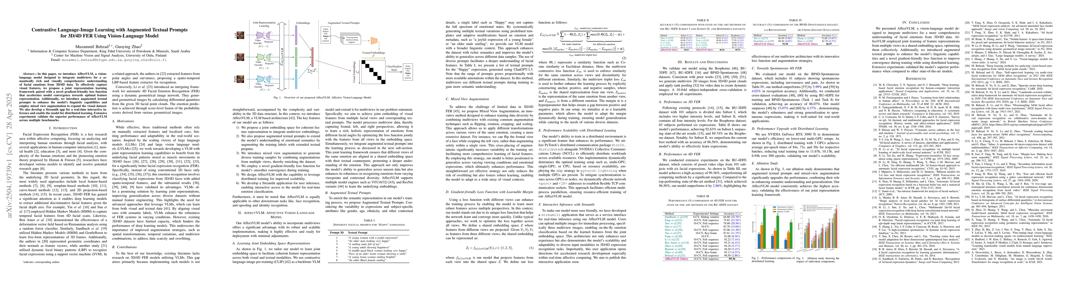 Thumbnail for Contrastive Language-Image Learning with Augmented Textual Prompts for
  3D/4D FER Using Vision-Language Model