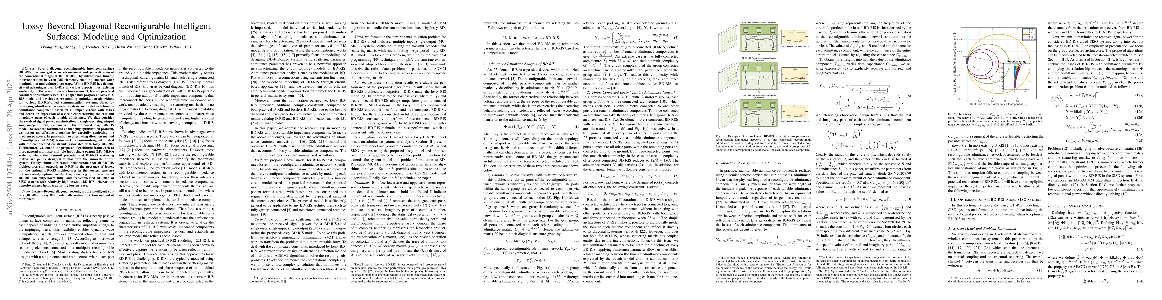 Thumbnail for Lossy Beyond Diagonal Reconfigurable Intelligent Surfaces: Modeling and
  Optimization