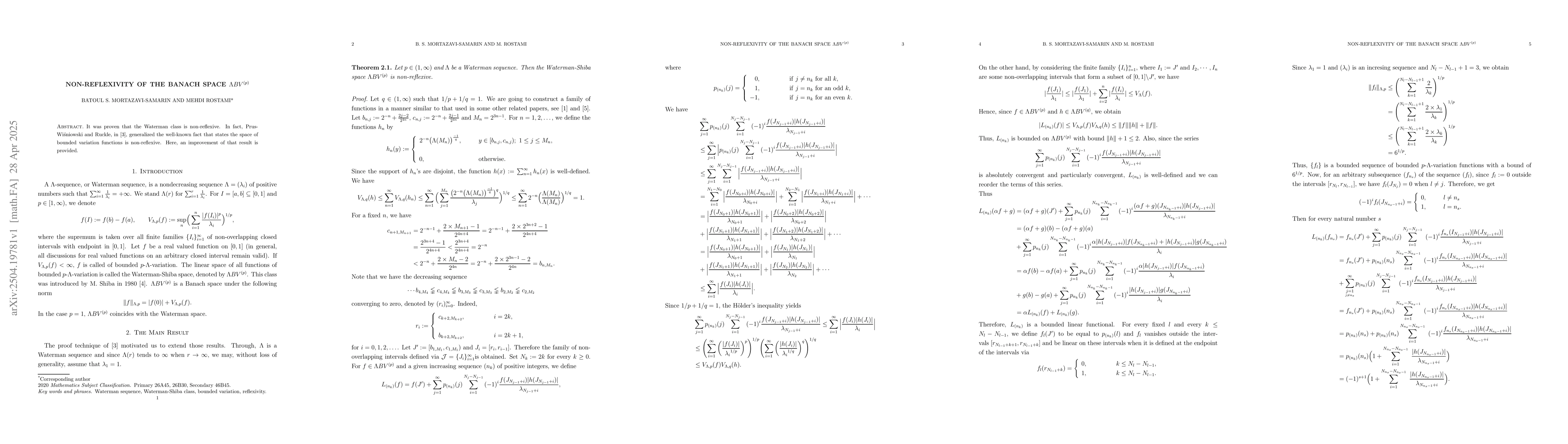 Thumbnail for Non-reflexivity of the Banach space $ΛBV^{(p)}$