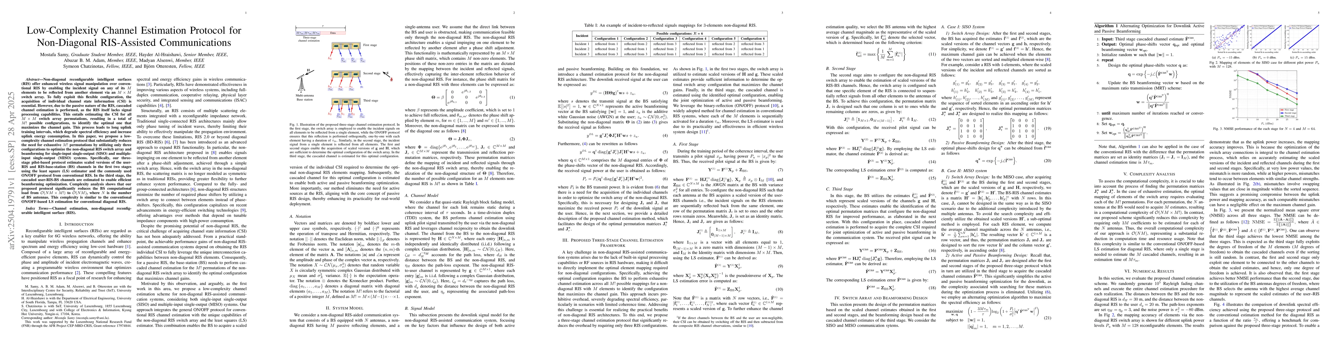 Thumbnail for Low-Complexity Channel Estimation Protocol for Non-Diagonal RIS-Assisted
  Communications