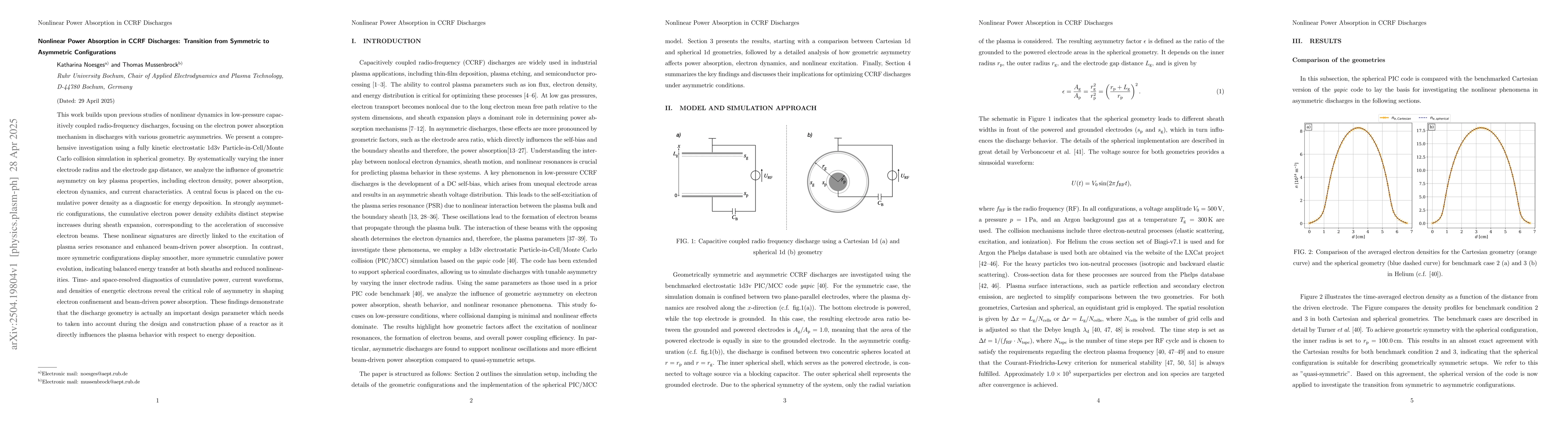 Thumbnail for Nonlinear Power Absorption in CCRF Discharges: Transition from Symmetric
  to Asymmetric Configurations